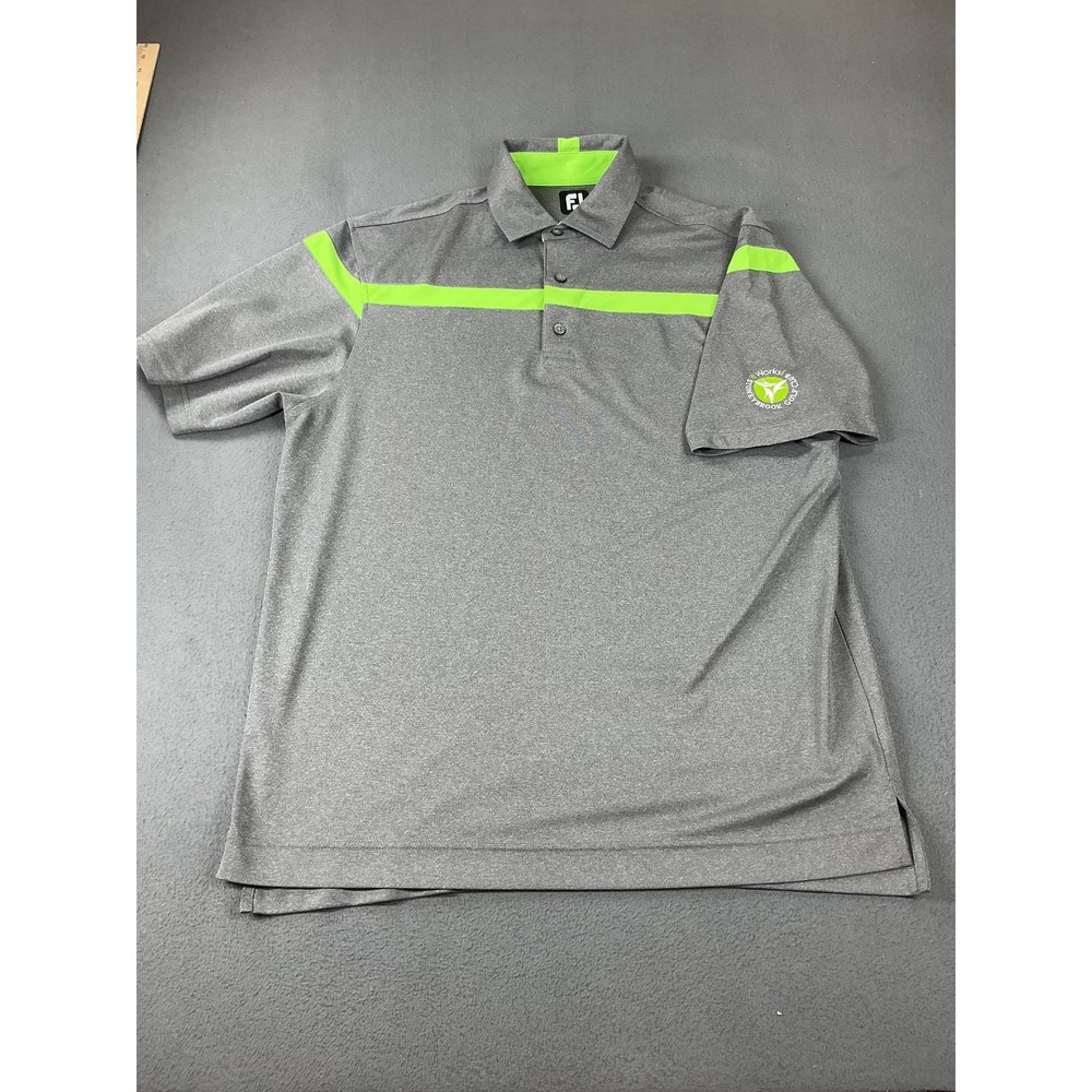 FootJoy Polo Shirt Mens L Gray Striped Performance Golf Breathable Short Sleeve